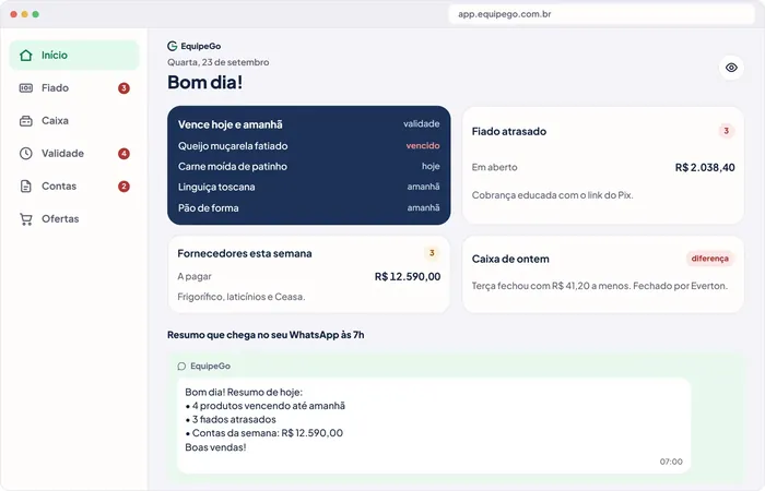App da EquipeGo para açougues e minimercados no computador